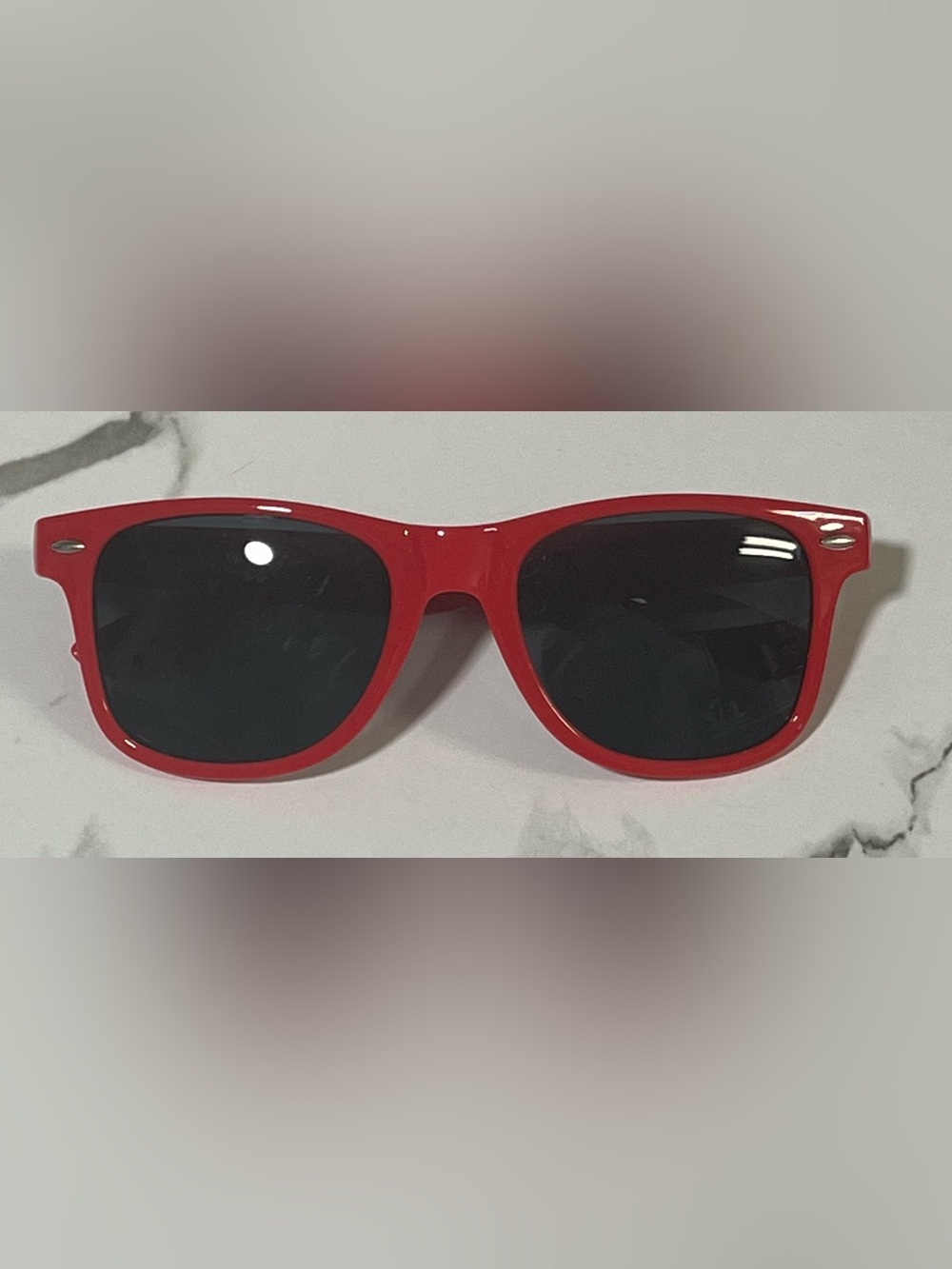 Red Retro Toyota Sunglasses with Black Lenses